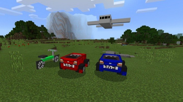 All vehicles: two cars, plane and bicycle