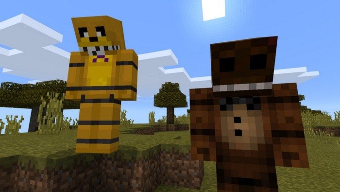 Freddy Fazbear and Golden Freddy in Minecraft 0.16.2