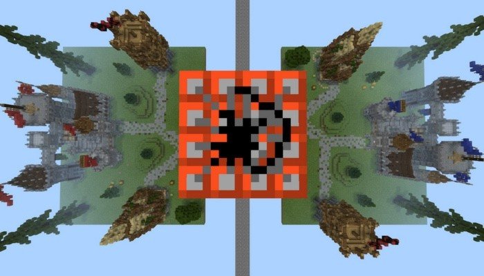 Two sides of the Medieval TNT Wars map