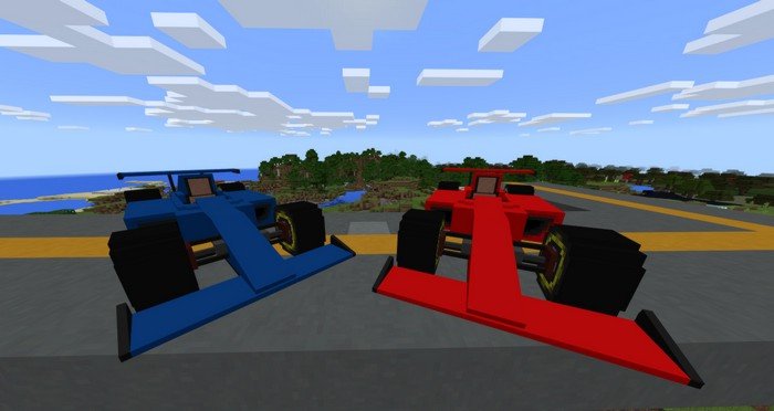 Red and blue cars beside