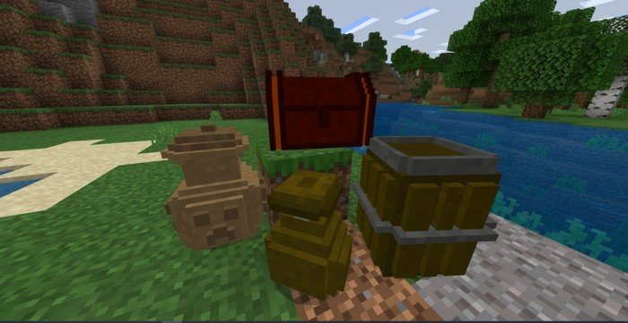 Barrel, Ancient Pot, and Ancient Chest